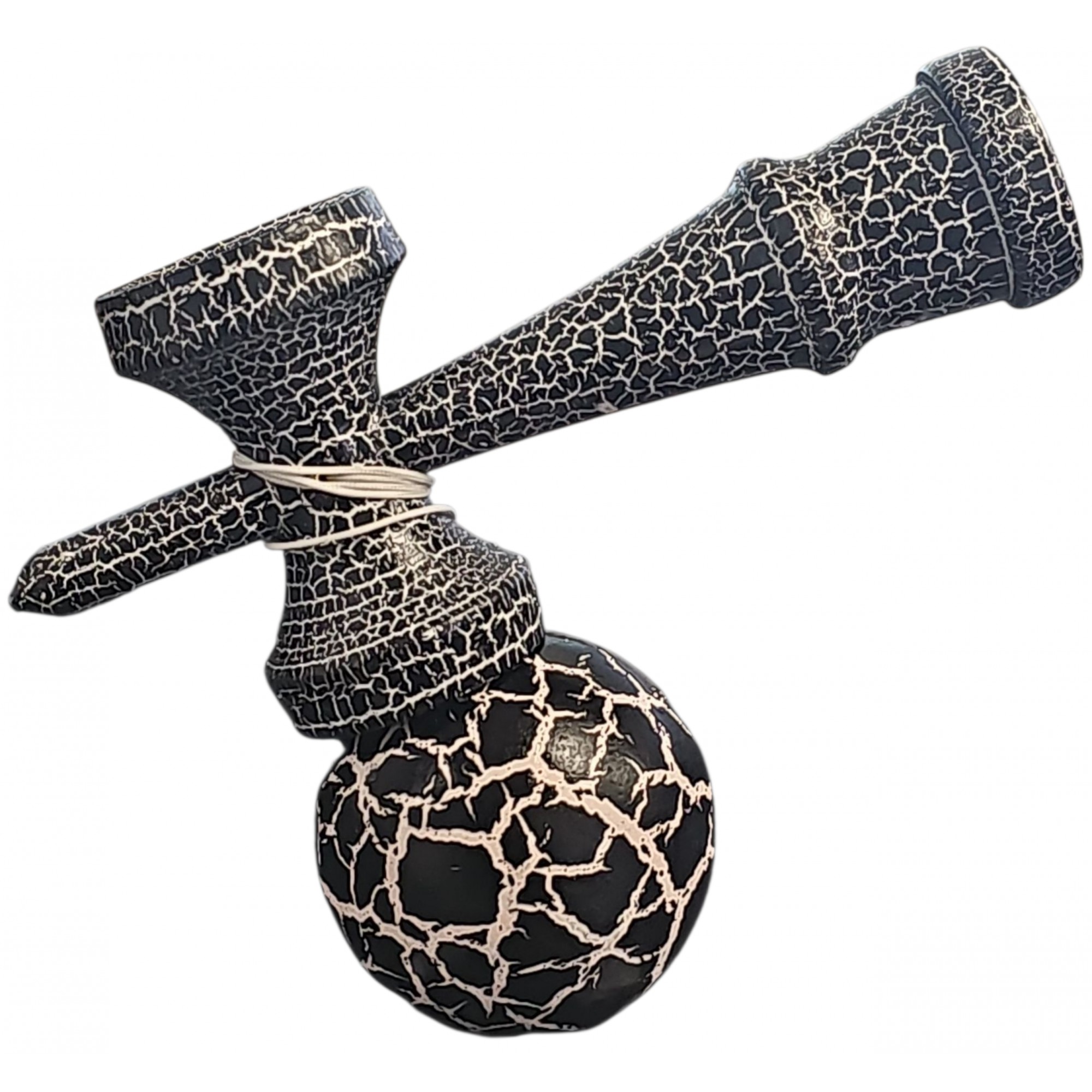 Kendama X Originala,  Profesionala, Flippy, Cracked, din Lemn, 18 cm,  Negru Alb