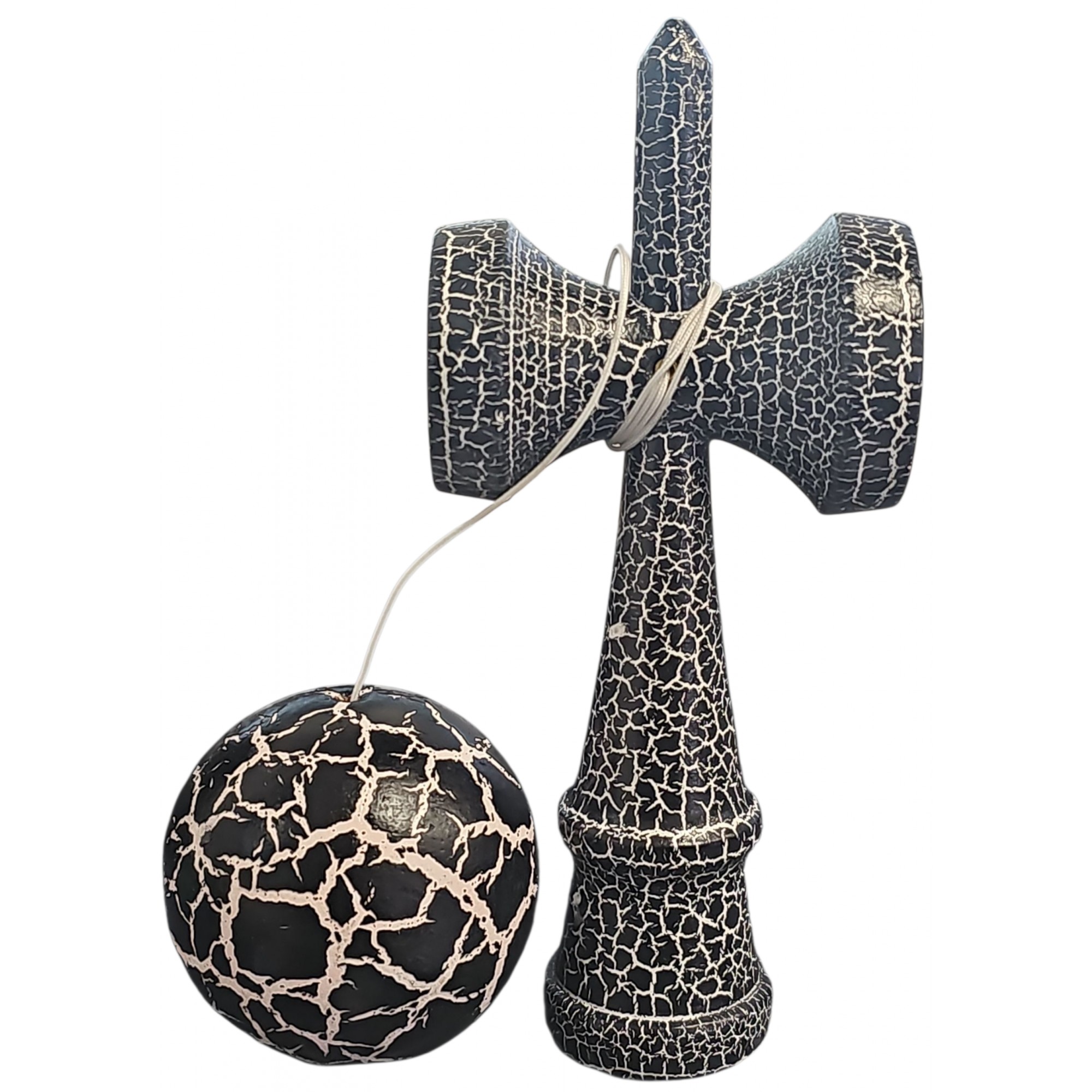 Kendama X Originala,  Profesionala, Flippy, Cracked, din Lemn, 18 cm,  Negru Alb