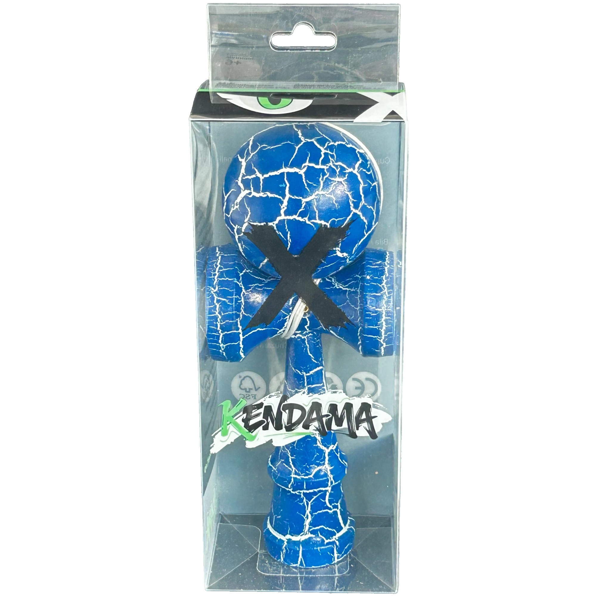Jucarie Kendama Profesionala, Flippy, Kendama Cracked, din Lemn – 18 cm, Joc Interactiv de Indemanare pentru copii si adulti, Albastru inchis