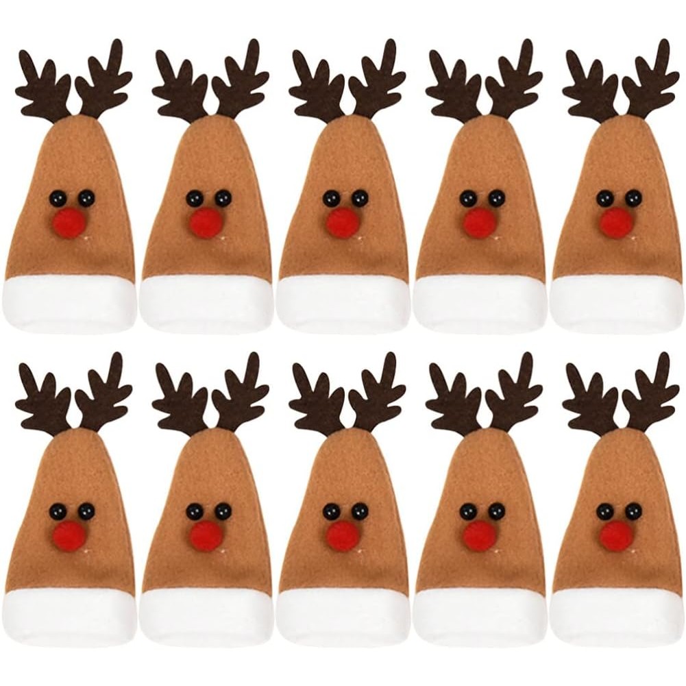 Set 10 Decoratiuni de Craciun, Flippy, pentru Sticle, Tacamuri, Model Ren, 14 x 6 cm, Multicolor