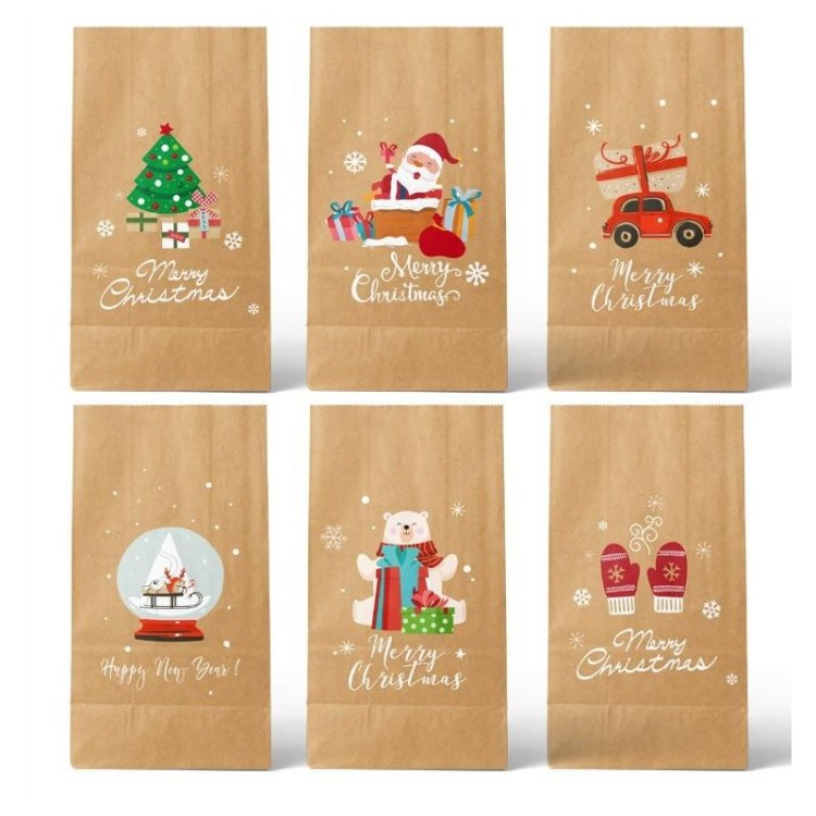 Set 12 Pungi de Cadou, Flippy, Tema Craciun, 12 Stickere Incluse, 22 x 12 x 8 cm, din Hartie, Maro