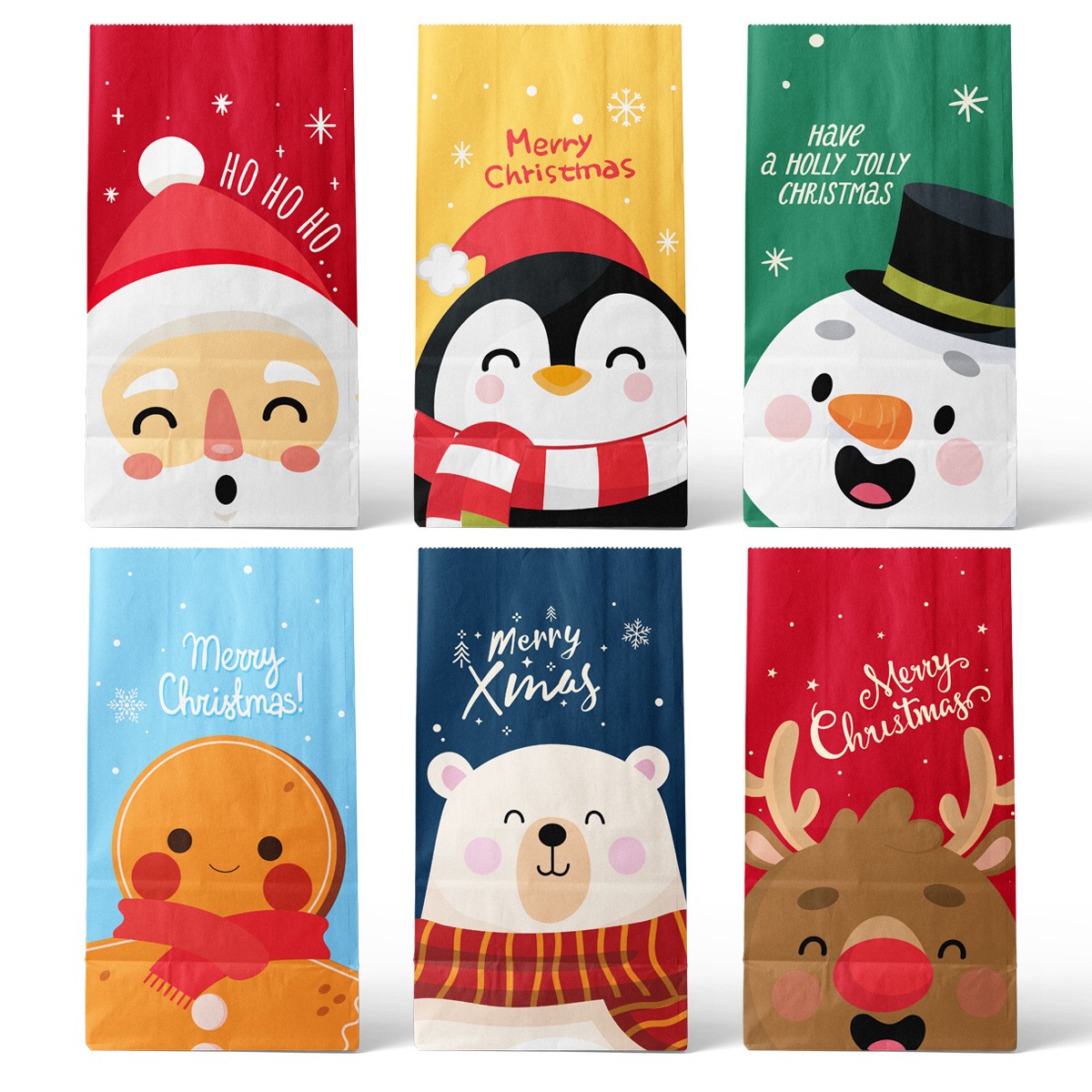 Set 12 Pungi de Cadou, Flippy, Tema Craciun, cu Personaje, 12 Stickere Incluse, 24 x 13 x 8 cm, din Hartie, Multicolor