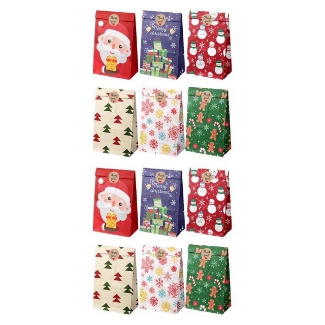 Set 12 Pungi de Cadou, Flippy, Tema Craciun, cu Motive Festive, 12 Stickere Incluse, 22 x 12 x 8 cm, din Hartie, Multicolor