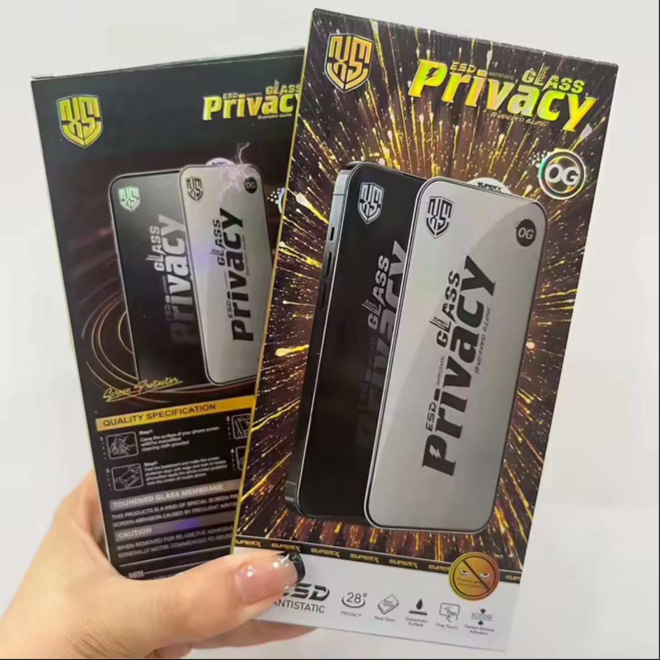 Folie de Protectie pentru Samsung Galaxy A06, Flippy, Sticla Securizata ESD Antistatica, Super-X Privacy OG, Margini Negre, 0.30 mm, Transparent Inchis