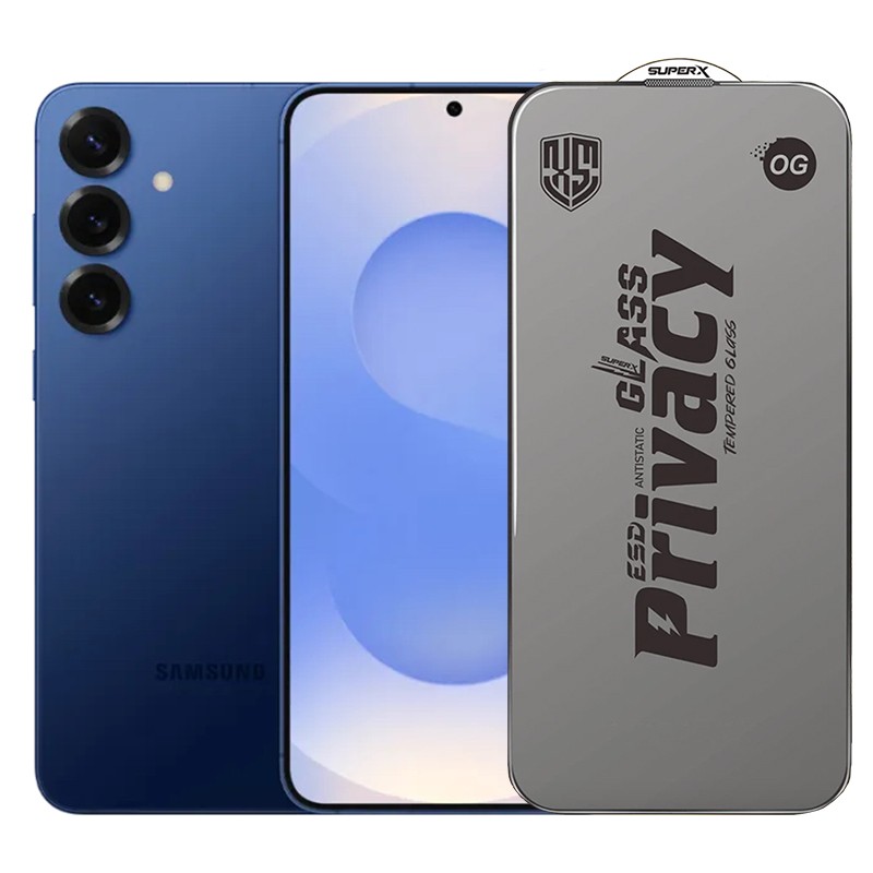 Folie de Protectie pentru Apple Samsung Galaxy S25+, Flippy, Sticla Securizata ESD Antistatica, Super-X Privacy OG, Margini Negre, 0.30 mm, Transparent Inchis