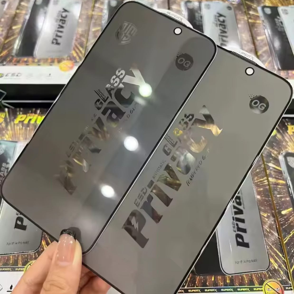 Folie de Protectie pentru Samsung Galaxy A55, Flippy, Sticla Securizata ESD Antistatica, Super-X Privacy OG, Margini Negre, 0.30 mm, Transparent Inchis