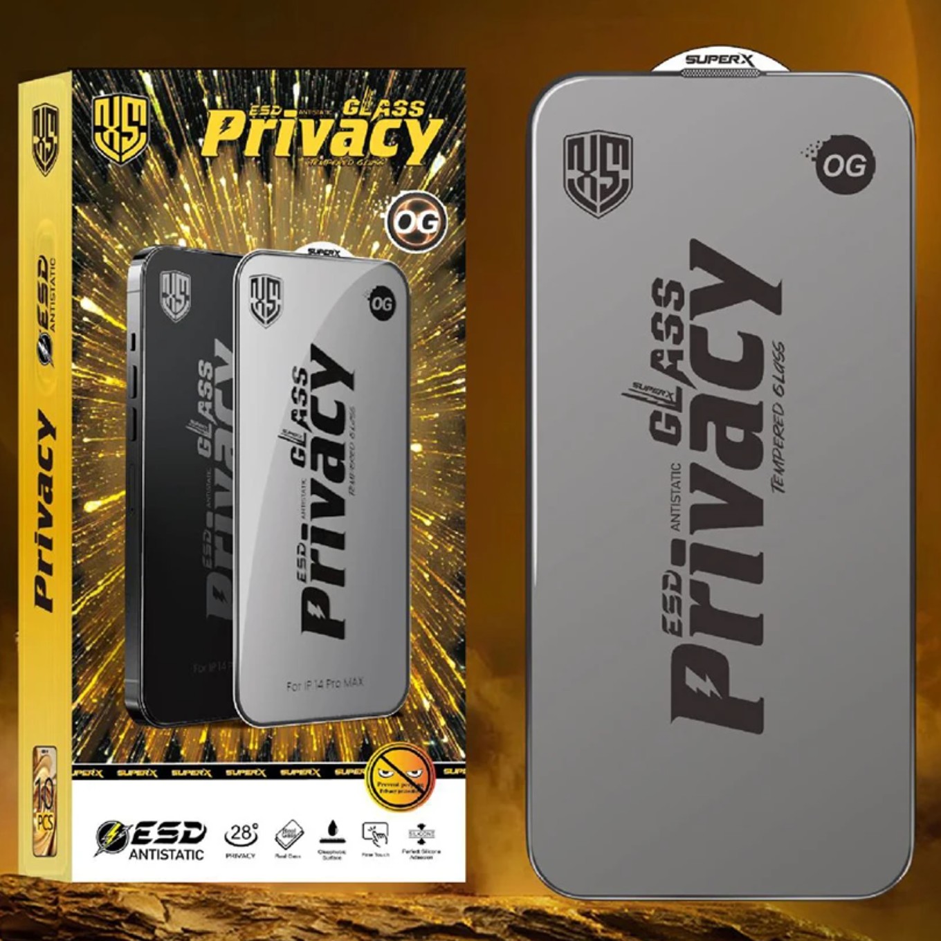 Folie de Protectie pentru Samsung Galaxy A25, Flippy, Sticla Securizata ESD Antistatica, Super-X Privacy OG, Margini Negre, 0.30 mm, Transparent Inchis