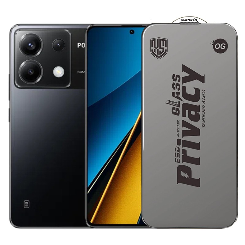 Folie de Protectie pentru Xiaomi Poco X6, Flippy, Sticla Securizata ESD Antistatica, Super-X Privacy OG, Margini Negre, 0.30 mm, Transparent Inchis