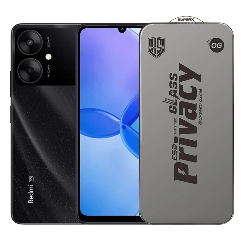 Folie de Protectie pentru Xiaomi Redmi 13R, Flippy, Sticla Securizata ESD Antistatica, Super-X Privacy OG, Margini Negre, 0.30 mm, Transparent Inchis