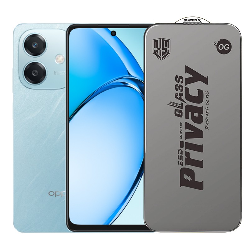 Folie de Protectie pentru Oppo A3x, Flippy, Sticla Securizata ESD Antistatica, Super-X Privacy OG, Margini Negre, 0.30 mm, Transparent Inchis