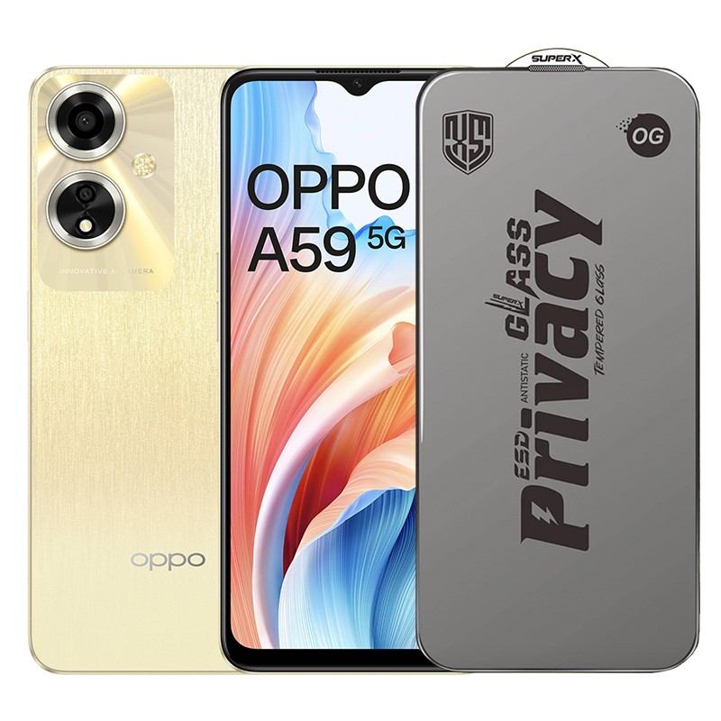 Folie de Protectie pentru Oppo A59, Flippy, Sticla Securizata ESD Antistatica, Super-X Privacy OG, Margini Negre, 0.30 mm, Transparent Inchis