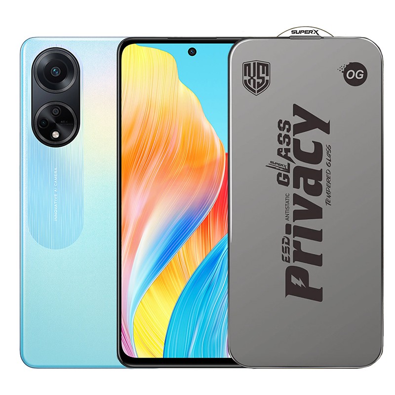 Folie de Protectie pentru Oppo A98, Flippy, Sticla Securizata ESD Antistatica, Super-X Privacy OG, Margini Negre, 0.30 mm, Transparent Inchis