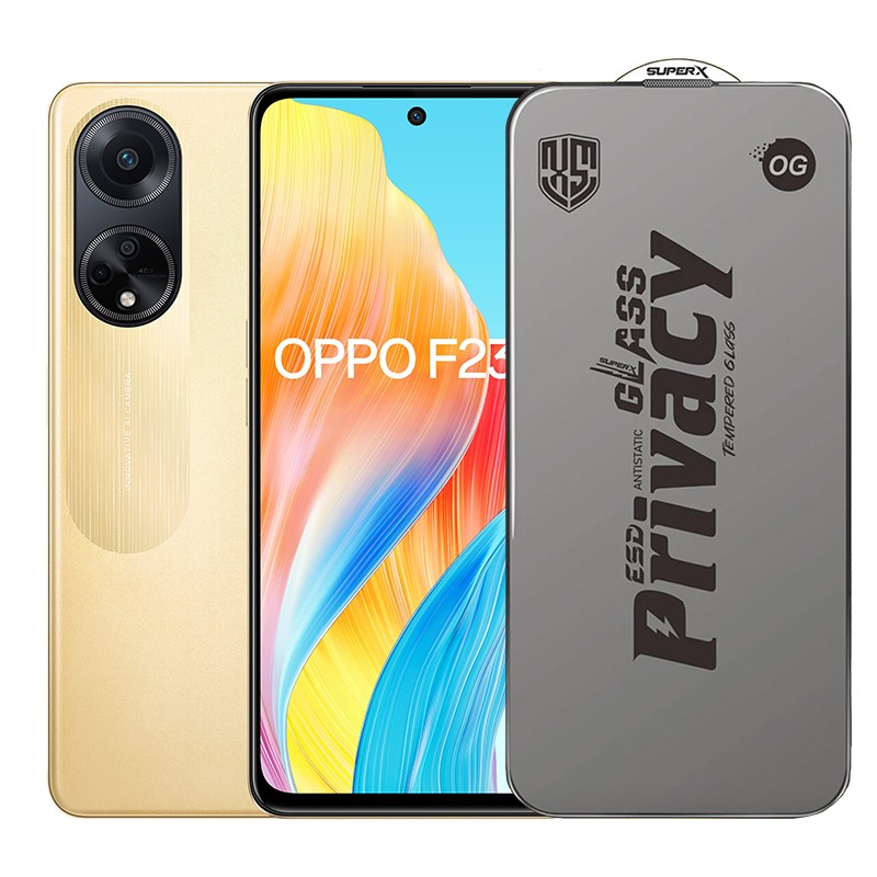 Folie de Protectie pentru Oppo F23, Flippy, Sticla Securizata ESD Antistatica, Super-X Privacy OG, Margini Negre, 0.30 mm, Transparent Inchis