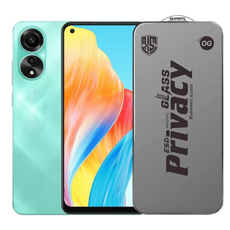 Folie de Protectie pentru Oppo A78, Flippy, Sticla Securizata ESD Antistatica, Super-X Privacy OG, Margini Negre, 0.30 mm, Transparent Inchis