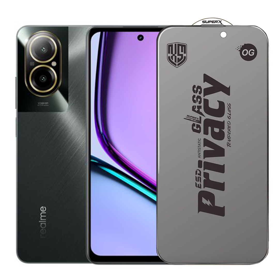 Folie de Sticla Privacy OG pentru Realme C67, Flippy, Sticla Securizata ESD Antistatica, Super-X, cu Margini Negre, Rezistenta la Zgirieturi, 0.30 mm, Transparenta