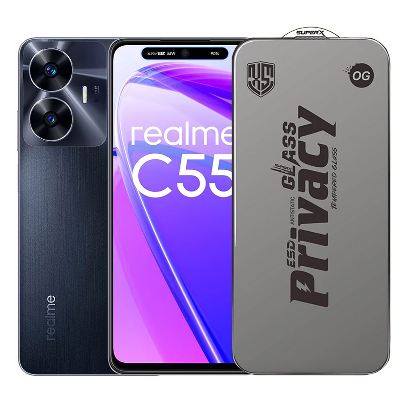 Folie de Protectie pentru Realme C55, Flippy, Sticla Securizata ESD Antistatica, Super-X Privacy OG, Margini Negre, 0.30 mm, Transparent Inchis Folie de Protectie pentru Realme C55, Flippy, Sticla Securizata ESD Antistatica, Super-X Privacy OG, Margini Negre, 0.30 mm, Transparent Inchis