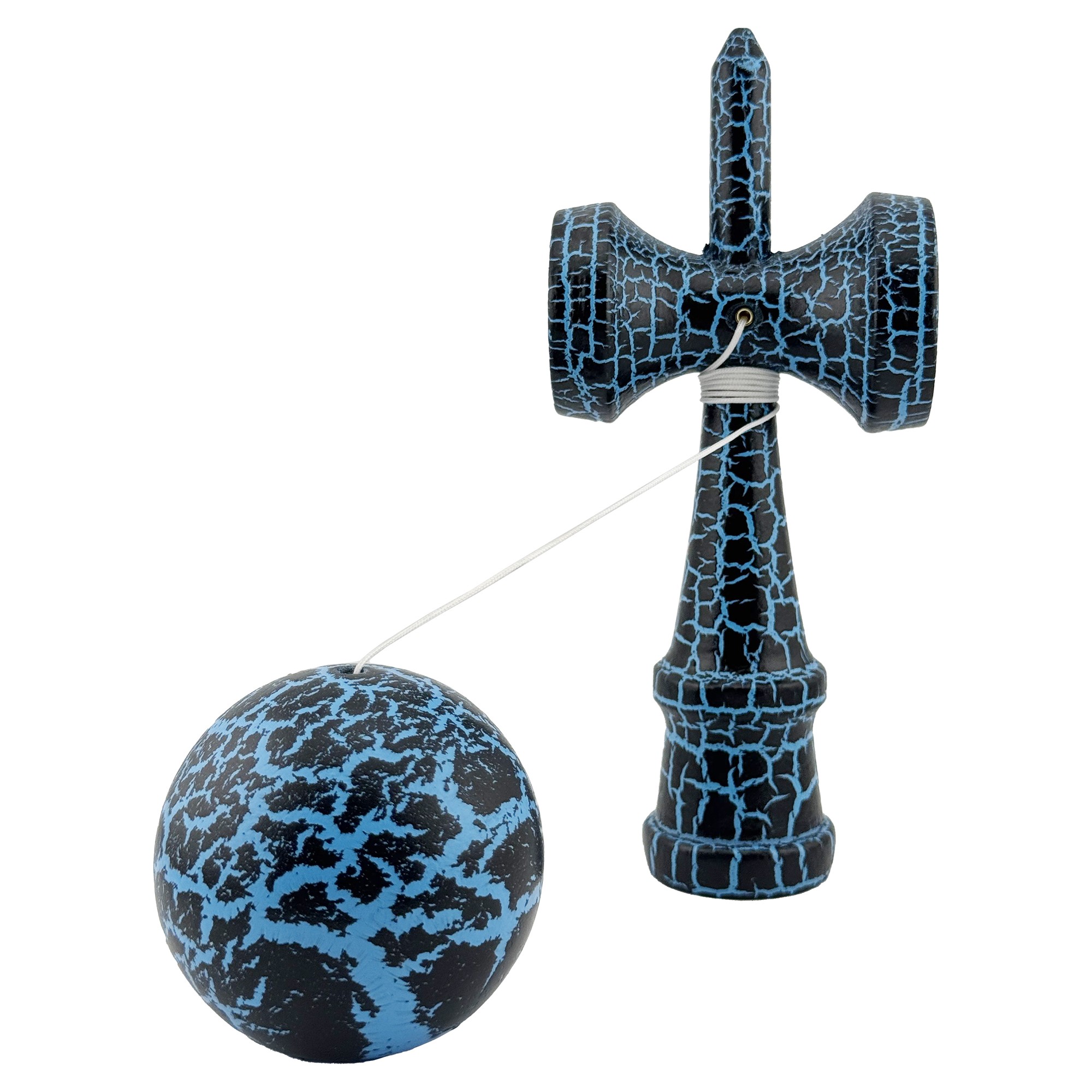 Kendama X Originala, Profesionala, Flippy, Cracked, din Lemn, 18 cm,  Negru, Albastru