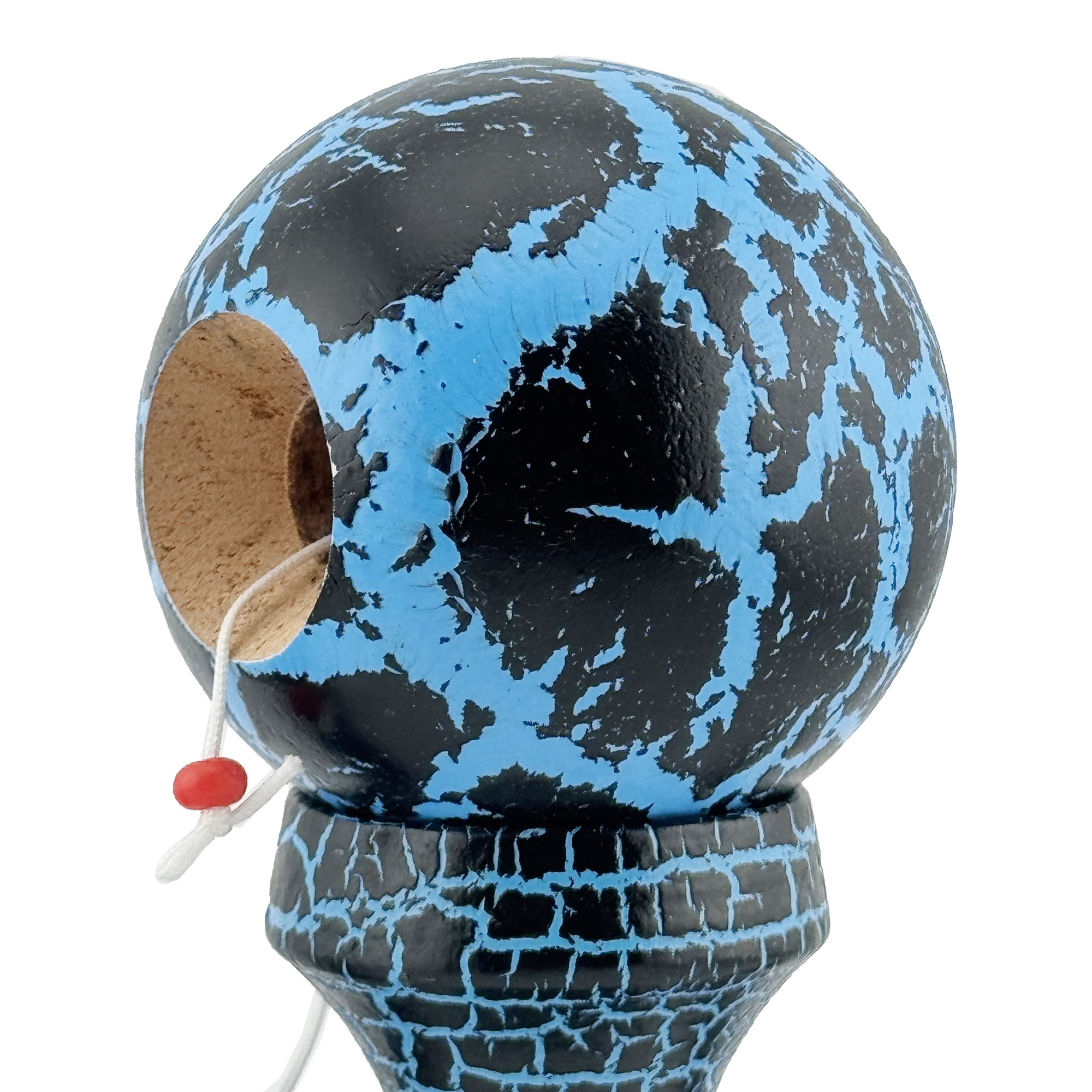 Kendama X Originala, Profesionala, Flippy, Cracked, din Lemn, 18 cm,  Negru, Albastru