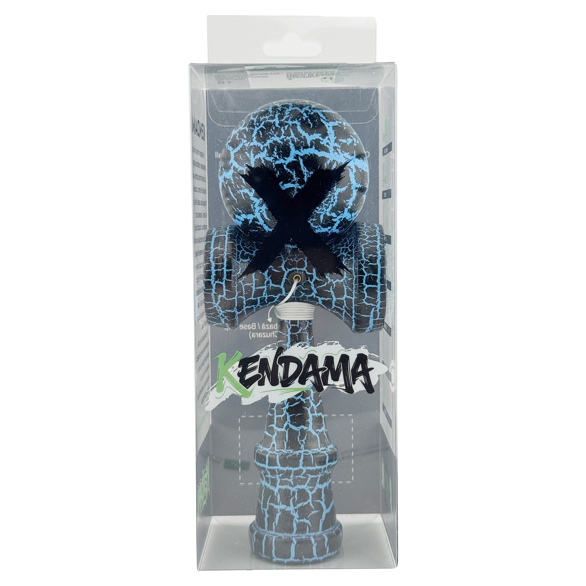 Kendama X Originala, Profesionala, Flippy, Cracked, din Lemn, 18 cm,  Negru, Albastru