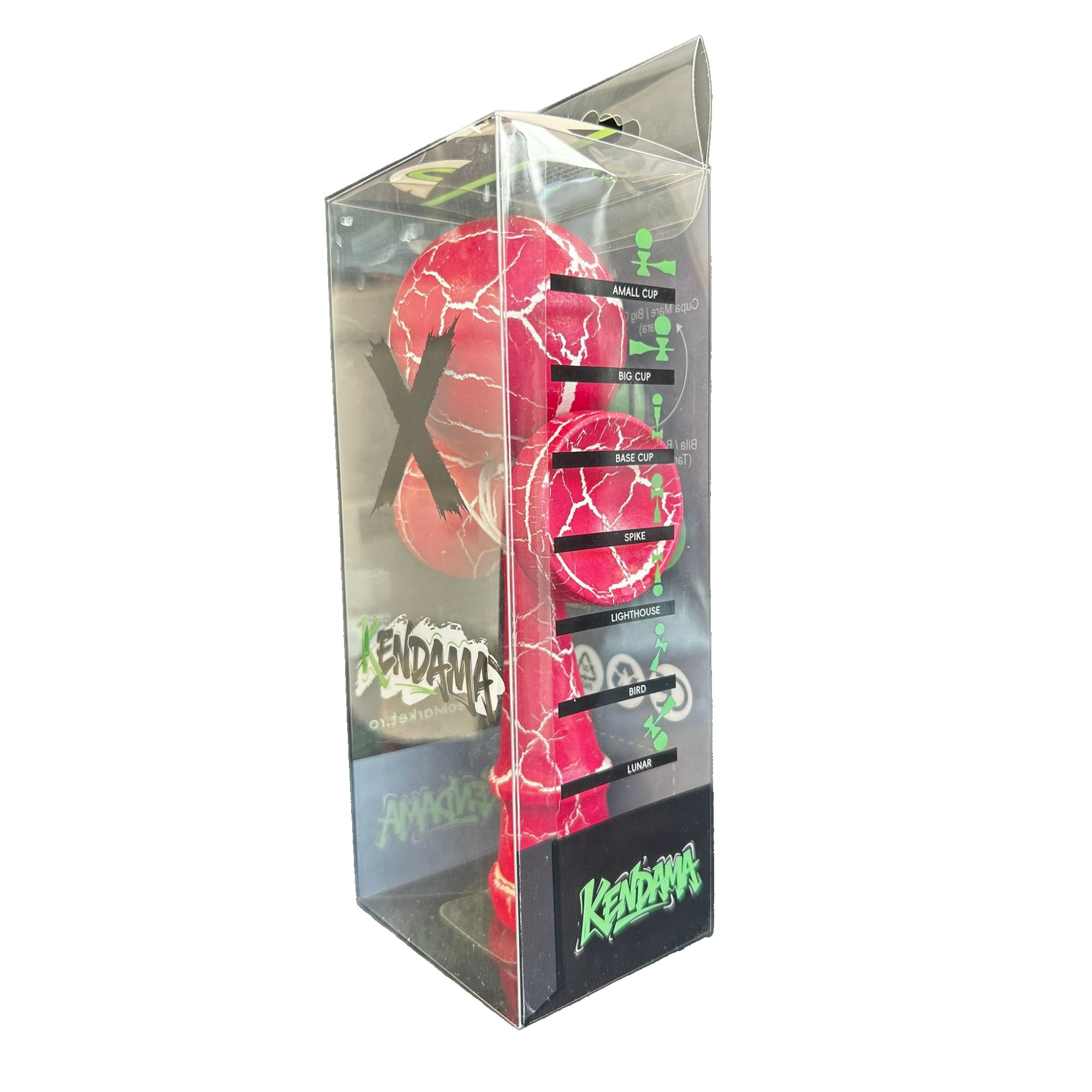 Jucarie Profesionala Kendama, Cracked, Flippy, din Lemn, 18 cm, Roz/Alb