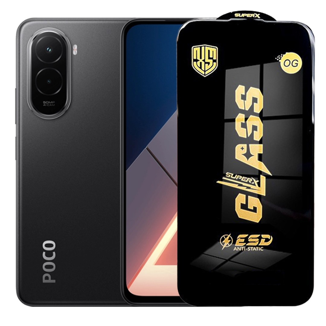 Folie de Sticla pentru Xiaomi Poco M7, Flippy, Sticla Securizata ESD Antistatica, Super-X Privacy OG, cu Margini Negre, Rezistenta la Zgirieturi, 0.35 mm, Transparenta