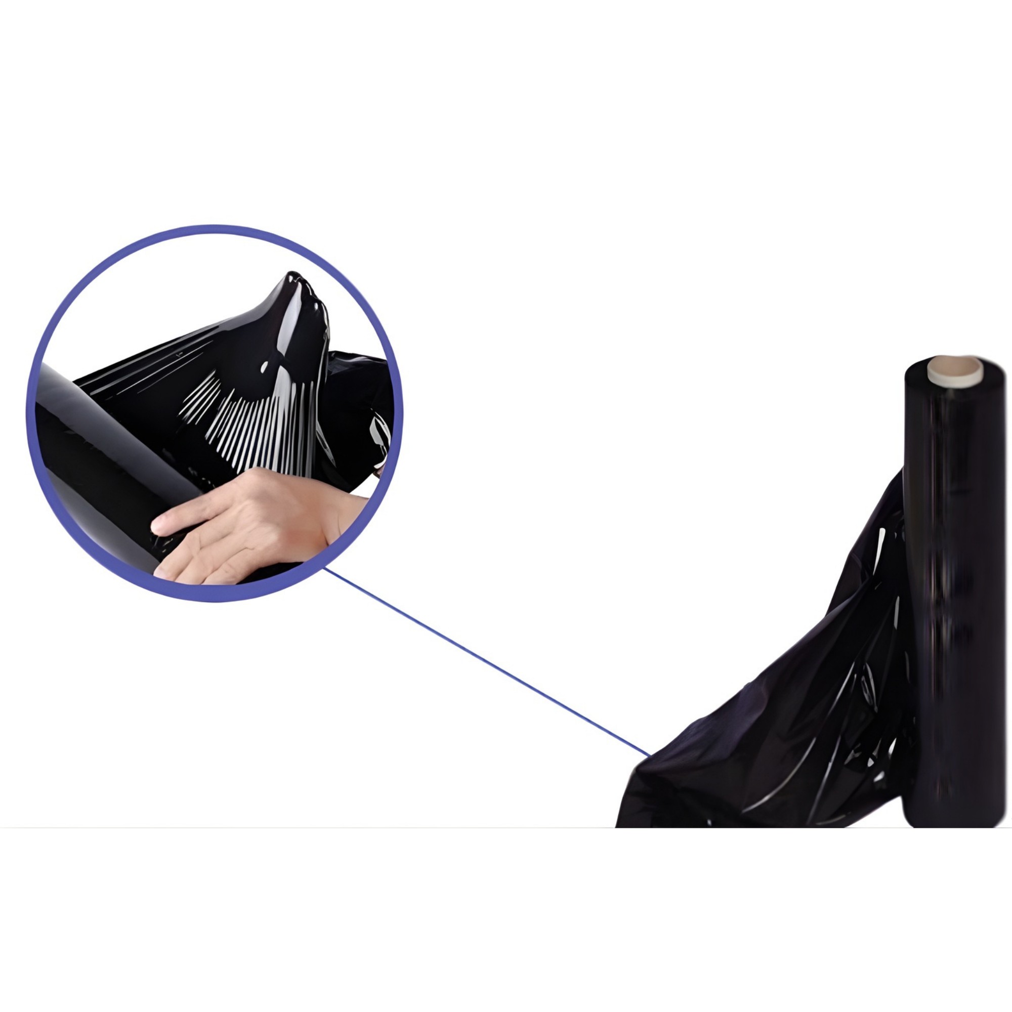 Set 6 Role Folie Stretch Neagra pentru Uz Manual, 1.5kg/Rola, Tub 300 g, Silentioasa si Rezistenta