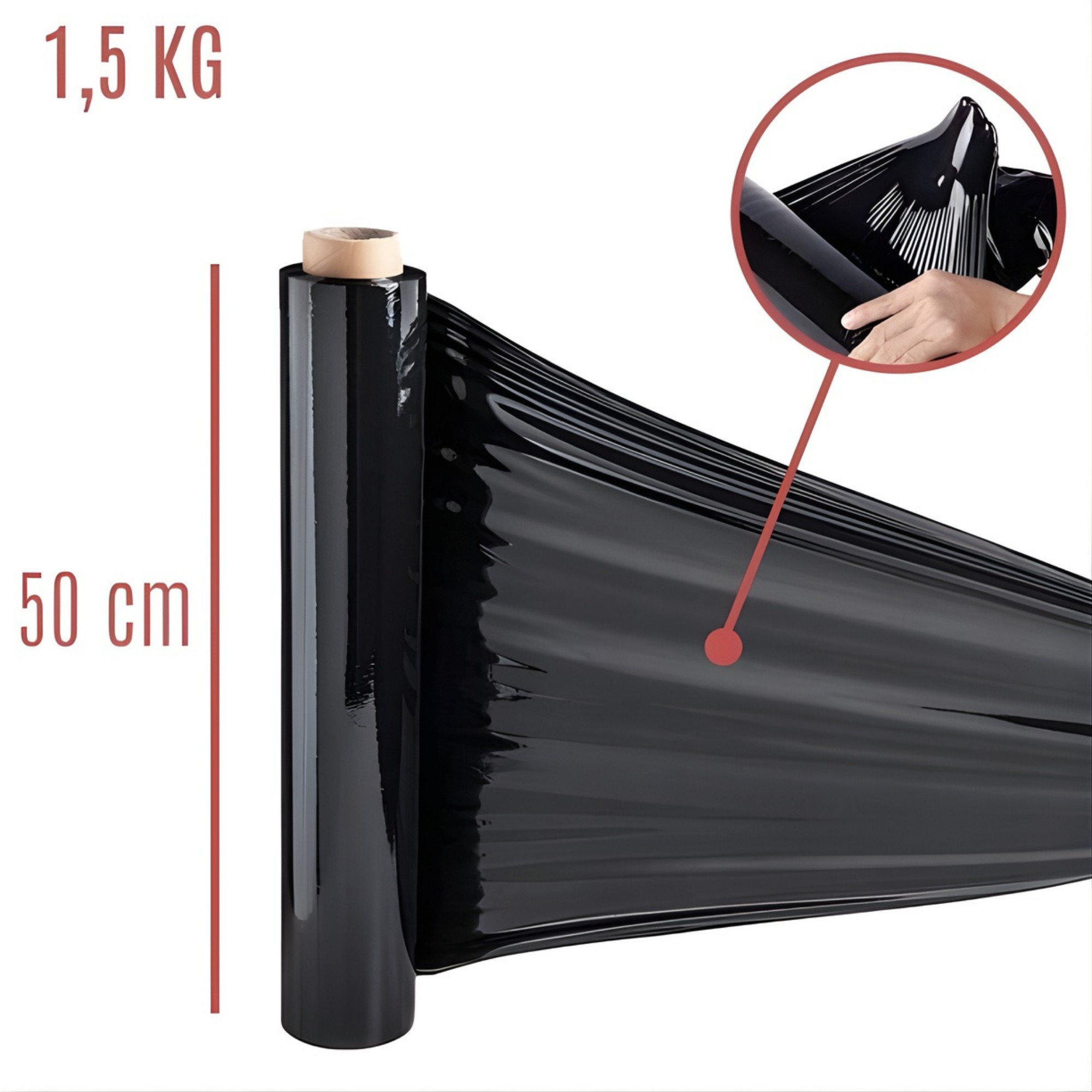 Set 6 Role Folie Stretch Neagra pentru Uz Manual, 1.5kg/Rola, Tub 300 g, Silentioasa si Rezistenta