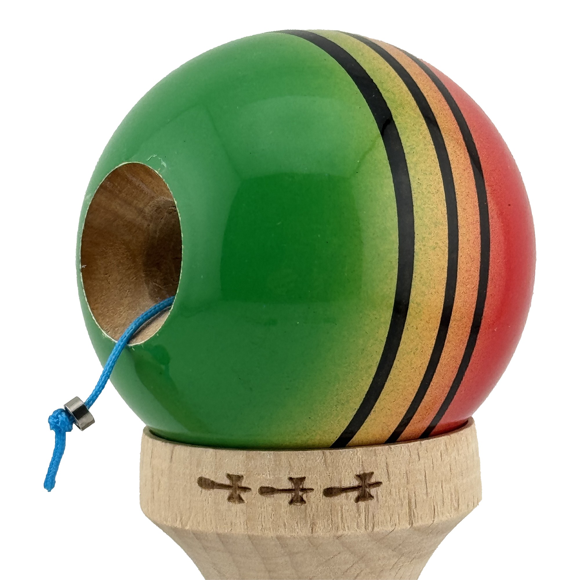 Kendama X Originala, Profesionala, Flippy, Big Cups V2, Super Sticky Legendary Cupe Mari, Rulment Metalic cu Ata 55 cm, Rosu/Galben/Verde