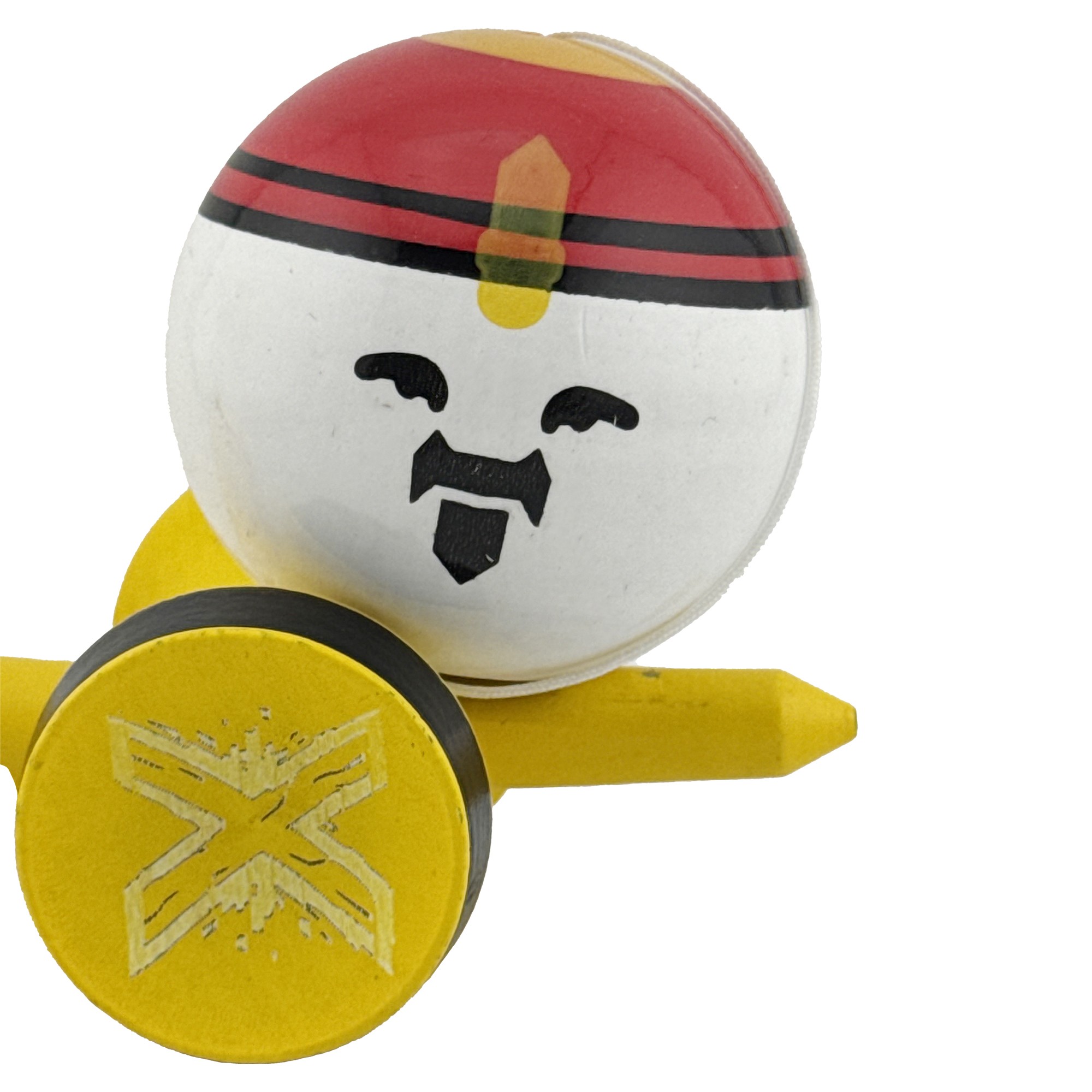 Kendama X Originala, Profesionala, Flippy, Big Cups V2, Model Rege Super Sticky Legendary Cupe Mari, Rulment Metalic cu Ata 55 cm, Maner Galben