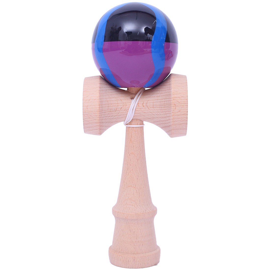 Kendama X Originala, Profesionala, Flippy, Big Cups V2, Super Sticky Cupe Mari, Rulment Metalic cu Ata 55 cm, Negru Mov cu Linii