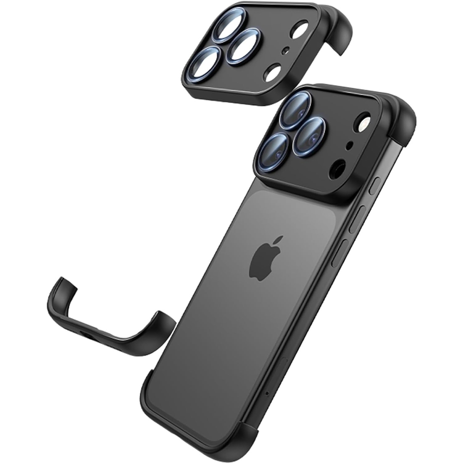 Carcasa de Telefon, Flippy, Compatibila Apple iPhone 17, Fara Rama, doar Colturi si Camera, din Metal, Grosime 0.1 mm, Negru