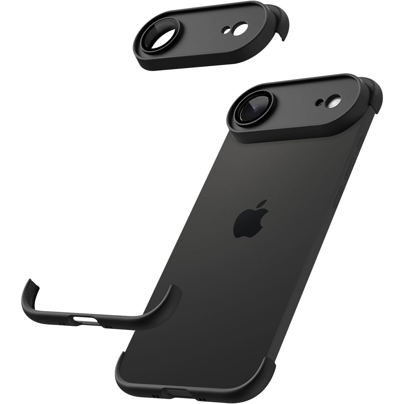 Carcasa de Telefon, Flippy, Compatibila Apple iPhone 17 Air, Fara Rama, doar Colturi si Camera, din Metal, Grosime 0.1 mm, Negru