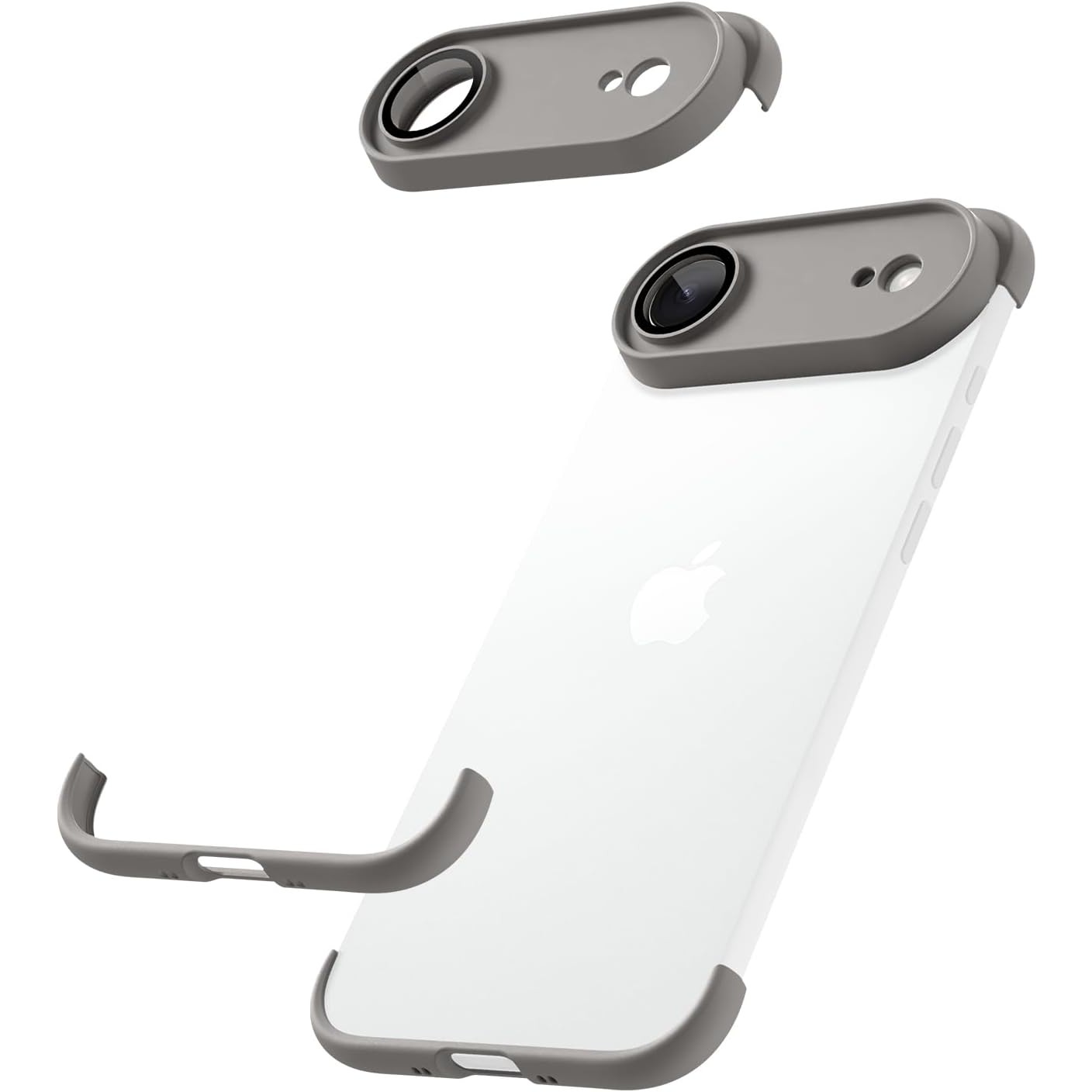 Carcasa de Telefon, Flippy, Compatibila Apple iPhone 17 Air, Fara Rama, doar Colturi si Camera, din Metal, Grosime 0.1 mm, Gri Titanium