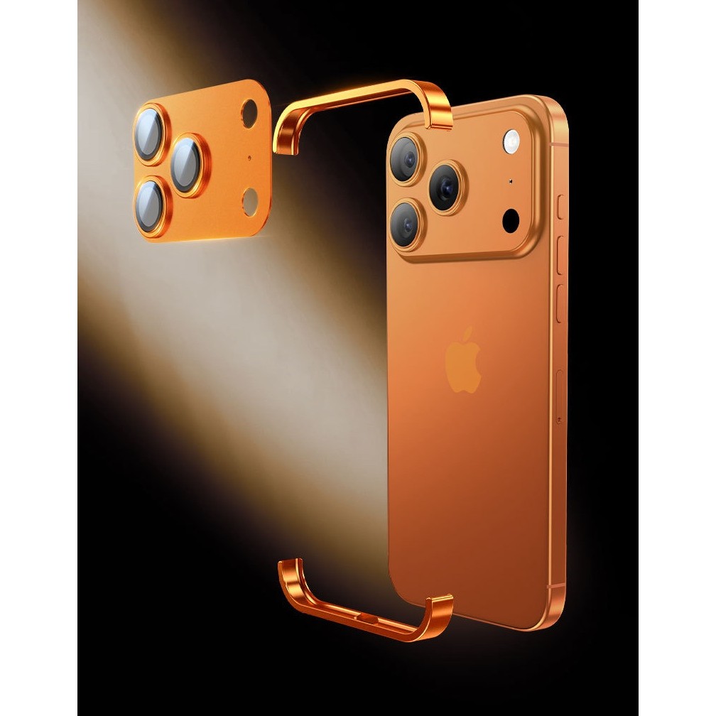 Carcasa de Telefon, Flippy, Compatibila Apple iPhone 17 Pro, Fara Rama, doar Colturi si Camera, din Metal, Grosime 0.1 mm, Portocaliu