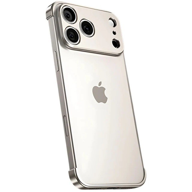 Carcasa de Telefon, Flippy, Compatibila Apple iPhone 17 Pro, Fara Rama, doar Colturi si Camera, din Metal, Grosime 0.1 mm, Gri titanium
