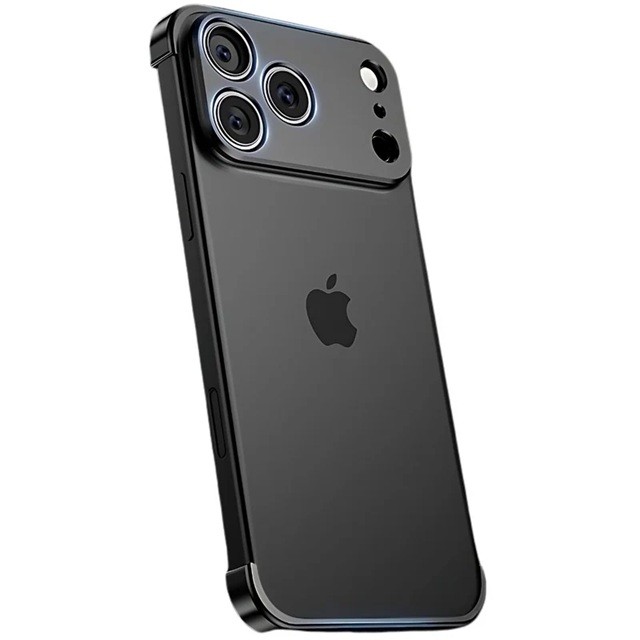 Carcasa de Telefon, Flippy, Compatibila Apple iPhone 17 Pro Max, Fara Rama, doar Colturi si Camera, din Metal, Grosime 0.1 mm, Negru