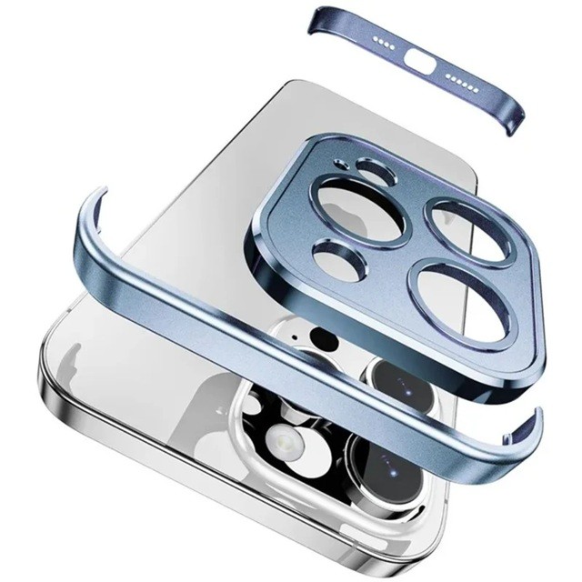 Carcasa de Telefon, Flippy, Compatibila Apple iPhone 17 Pro Max, Fara Rama, doar Colturi si Camera, din Metal, Grosime 0.1 mm, Albastru