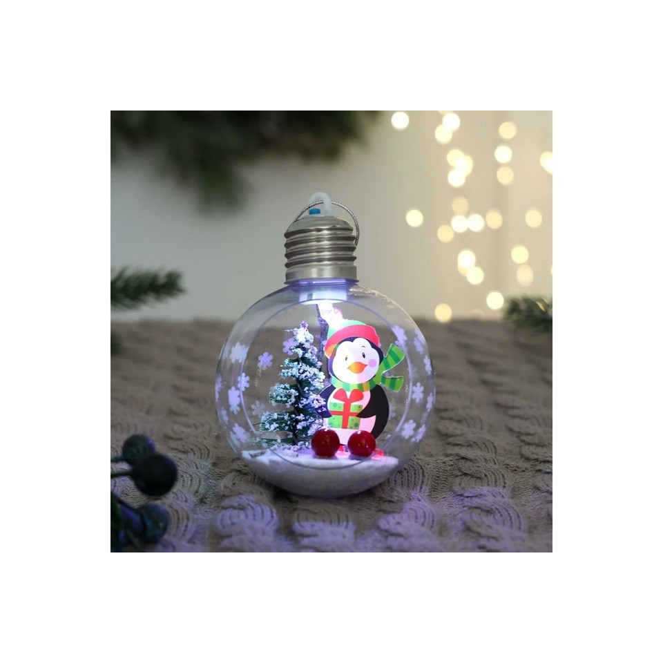 Glob de Craciun, Flippy, cu LED, Model Pinguin, 10 x 5 x 3 cm, Multicolor