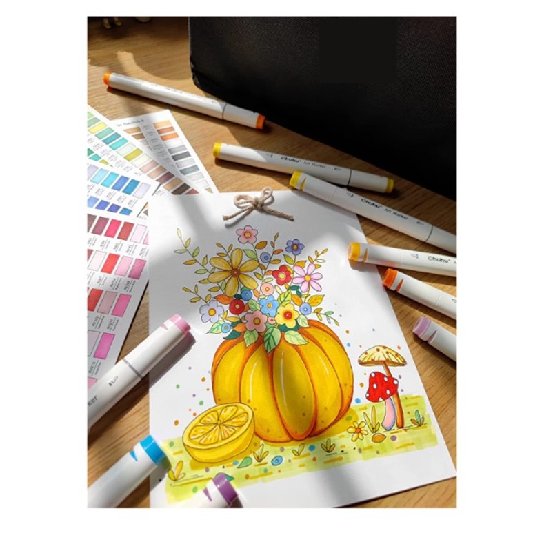 Set 262 Markere, Flippy, Dublu Capat, Subtire 1mm si Gros 6 mm, Geanta Depozitare, Corp Alb, Multicolor