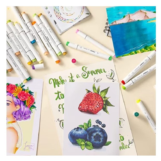 Set 262 Markere, Flippy, Dublu Capat, Subtire 1mm si Gros 6 mm, Geanta Depozitare, Corp Alb, Multicolor