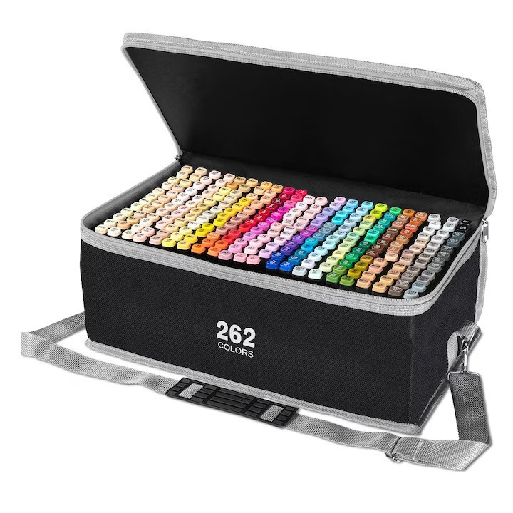 Set 262 Markere, Flippy, Dublu Capat, Subtire 1mm si Gros 6 mm, Geanta Depozitare, Corp Alb, Multicolor