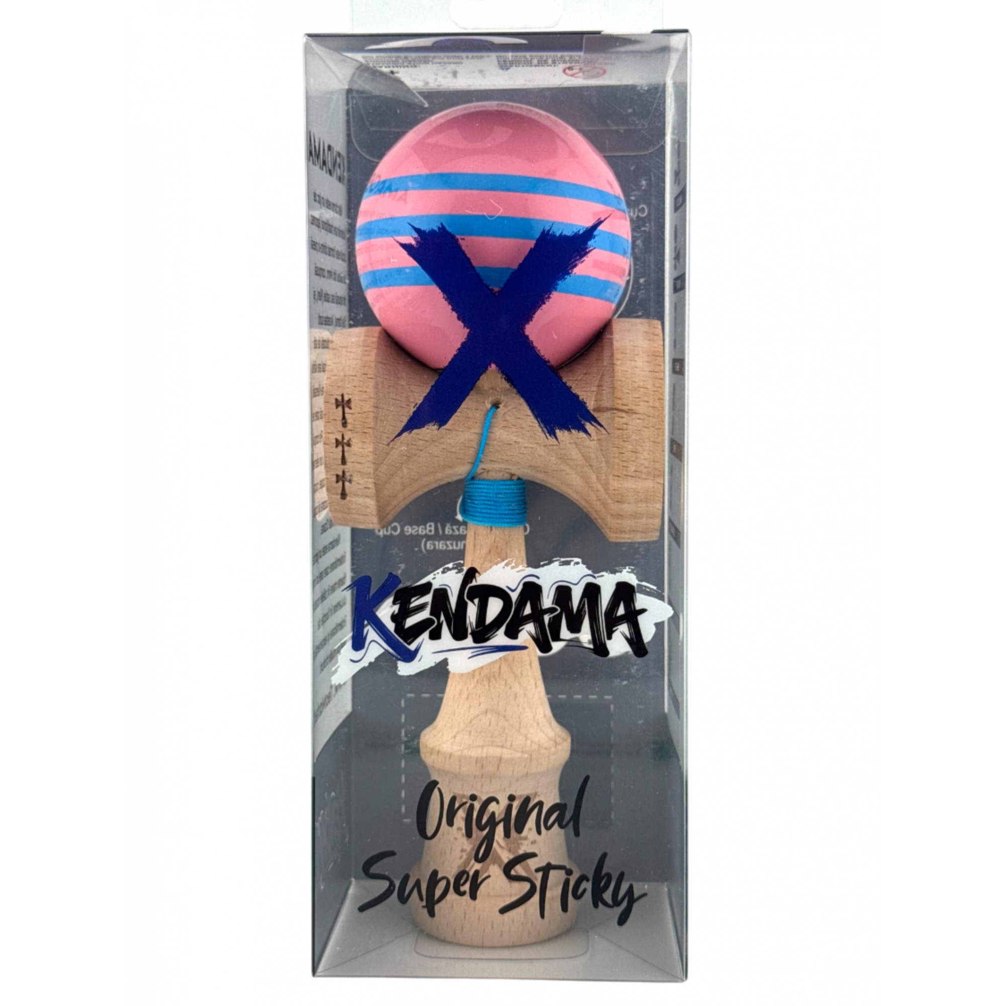 Kendama X Originala, Profesionala, Flippy, Big Cups V2, Super Sticky Legendary Cupe Mari, Rulment Metalic cu Ata 55 cm, Roz/Linii Albastre deschise