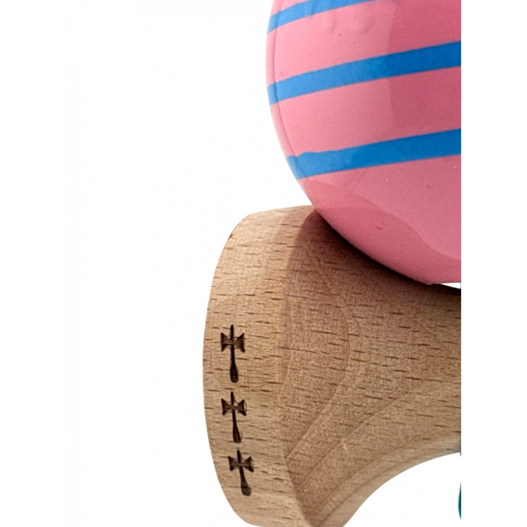 Kendama X Originala, Profesionala, Flippy, Big Cups V2, Super Sticky Legendary Cupe Mari, Rulment Metalic cu Ata 55 cm, Roz/Linii Albastre deschise