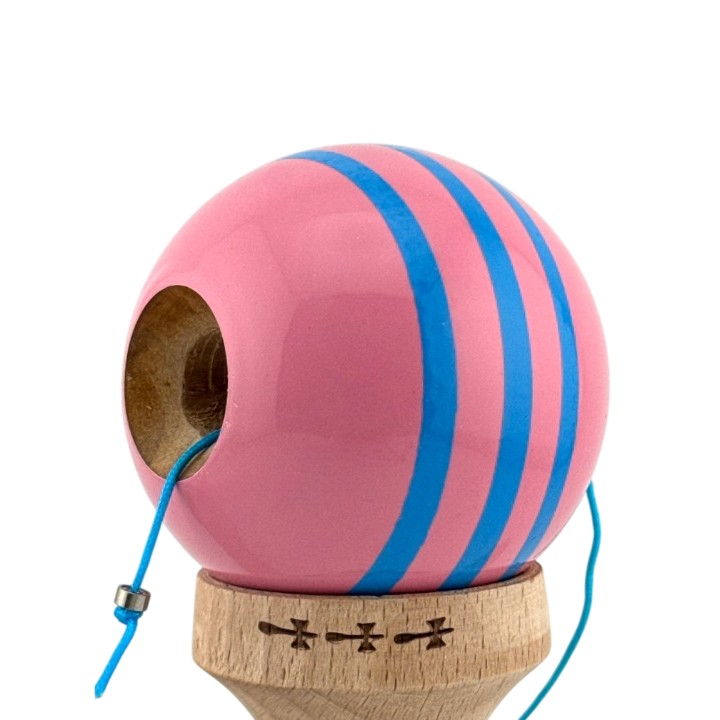 Kendama X Originala, Profesionala, Flippy, Big Cups V2, Super Sticky Legendary Cupe Mari, Rulment Metalic cu Ata 55 cm, Roz/Linii Albastre deschise