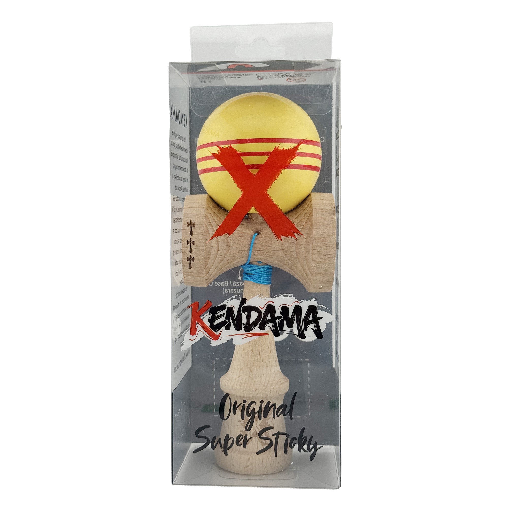 Kendama X Originala, Profesionala, Flippy, Big Cups V2, Super Sticky Legendary Cupe Mari, Rulment Metalic cu Ata 55 cm, Galben/Linii Rosii