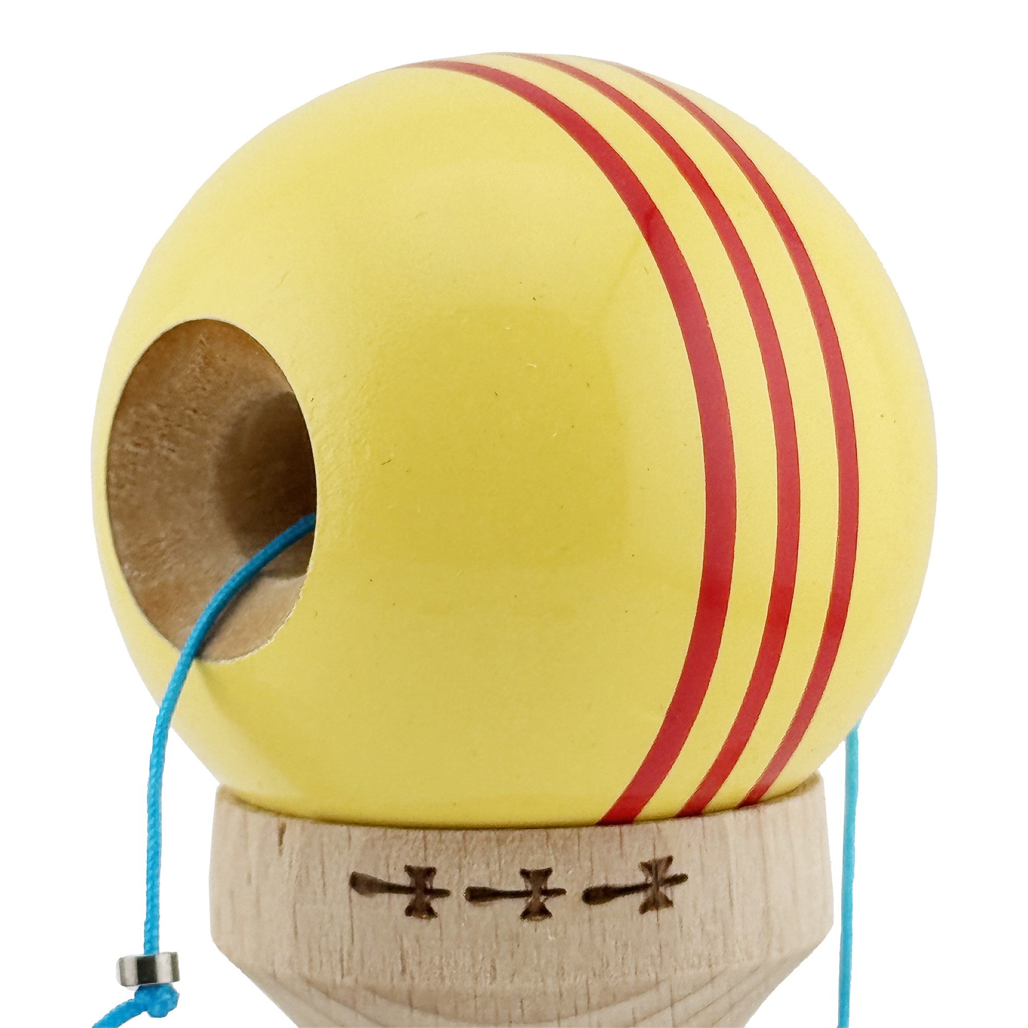 Kendama X Originala, Profesionala, Flippy, Big Cups V2, Super Sticky Legendary Cupe Mari, Rulment Metalic cu Ata 55 cm, Galben/Linii Rosii