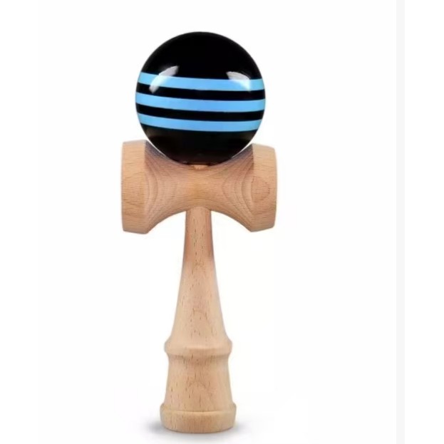 Kendama X Originala, Profesionala, Flippy, Big Cups V2, Super Sticky Cupe Mari, Rulment Metalic cu Ata 55 cm, Negru/Linii Albastre