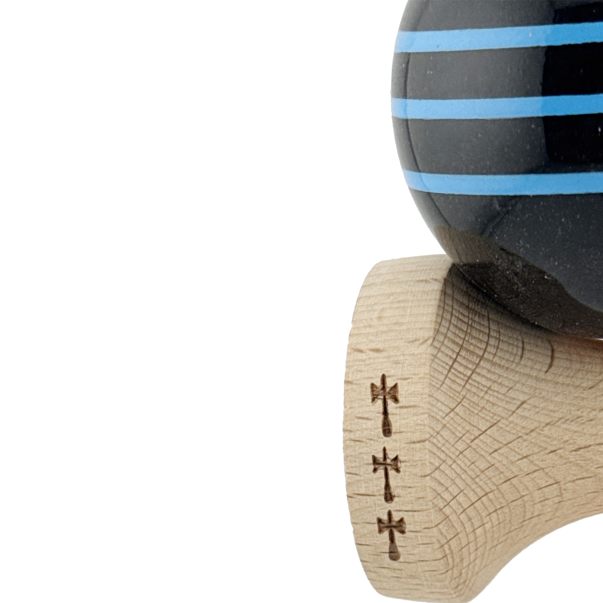 Kendama X Originala, Profesionala, Flippy, Big Cups V2, Super Sticky Legendary Cupe Mari, Rulment Metalic cu Ata 55 cm, Negru/Linii Albastre deschise