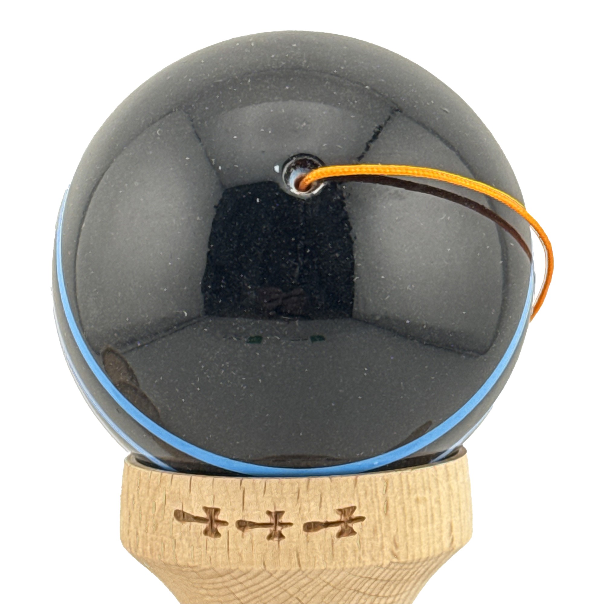 Kendama X Originala, Profesionala, Flippy, Big Cups V2, Super Sticky Legendary Cupe Mari, Rulment Metalic cu Ata 55 cm, Negru/Linii Albastre deschise