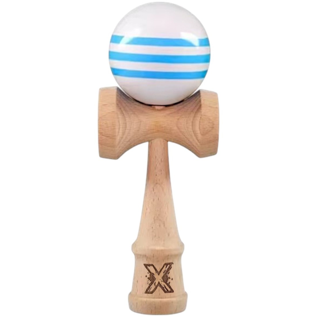 Kendama X Originala, Profesionala, Flippy, Original Super Sticky, din Lemn, 18 cm, Dark Alb/Albastru